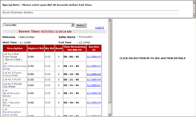 Bidding Screen